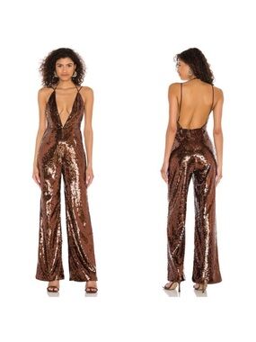 Camila Coelho Copper Sequin Plunge Jumpsuit